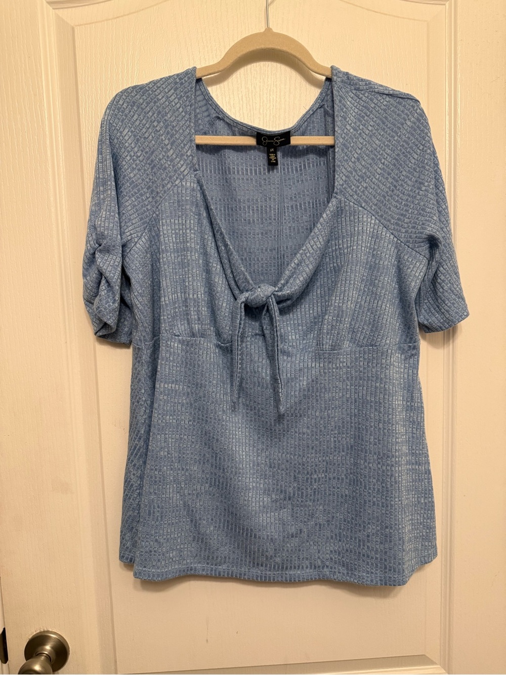 Jessica Simpson Blue Ribbed Sweetheart Neck Tie Front Top 2X